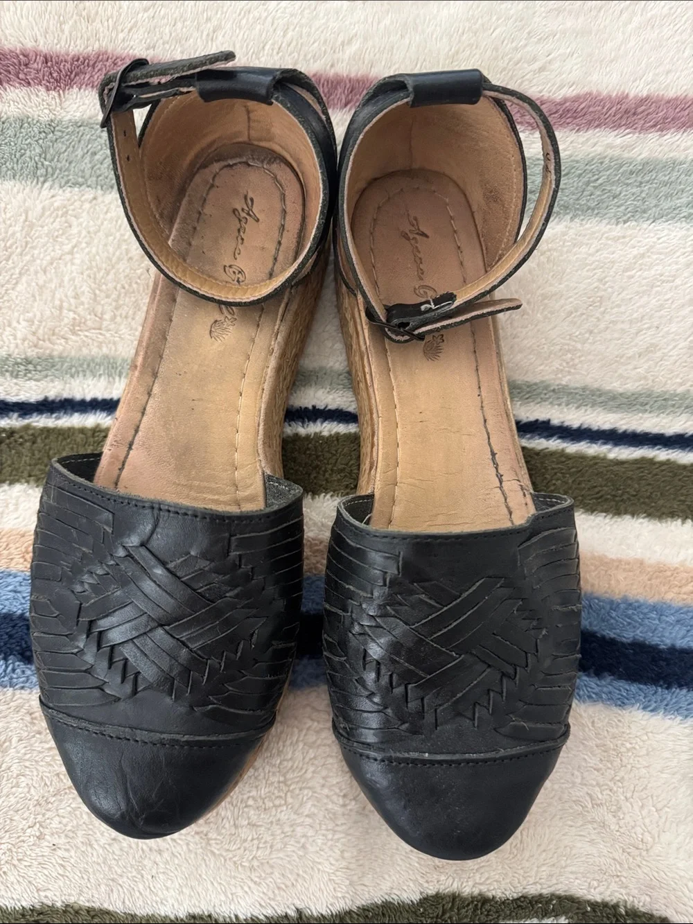 Agave Girl Black Hand Woven Leather Ankle-Strap Women's Flats